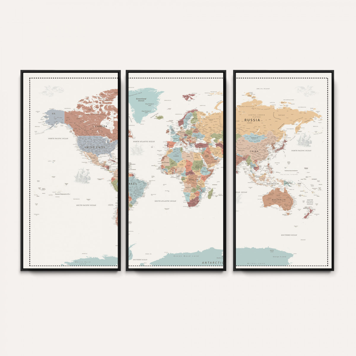 63447567-MGV-CV-36X24 - Pastel Colors World Map Wall Art Canvas Print