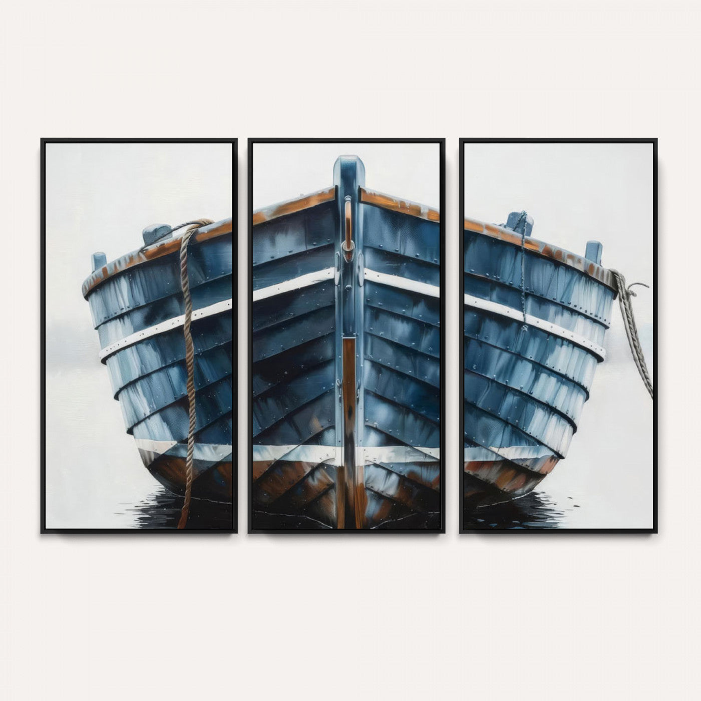 21601740-MGV-CV-36X24 - Blue Wooden Rowboat Canvas Wall Art, Coastal Nautical Boat Painting Print for Lake Beach House Decor, Minimalist Maritime Decor Artwork