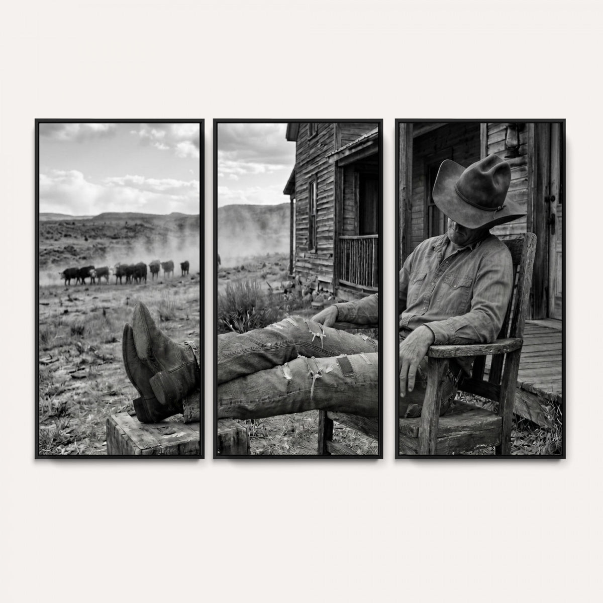 94461975S-MGV-CV-36X24 - Vintage Sleeping Cowboy Wall Art Canvas Print, Western Home Decor