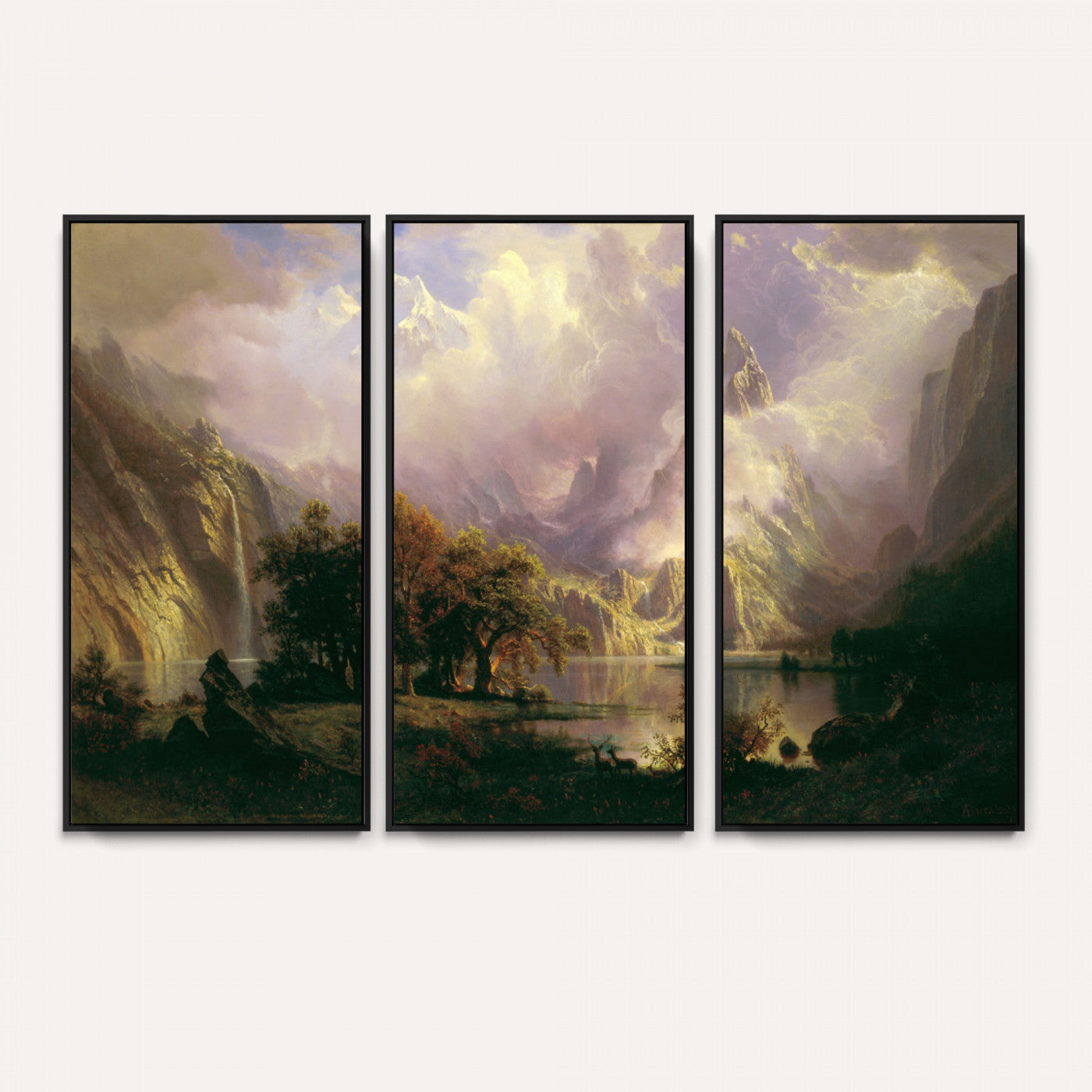 49189463-MGV-CV-36X24 - Albert Bierstadt Rocky Mountain Landscape Wall Art Canvas Print, Classic Fine Art Painting Print
