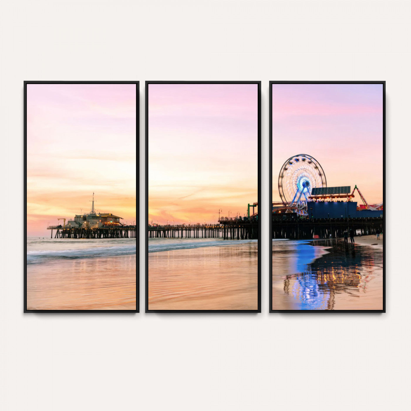 27381272-MGV-CV-36X24 - Santa Monica Pier Sunset Beach Wall Art Canvas Print, California Ferris Wheel Photo Print