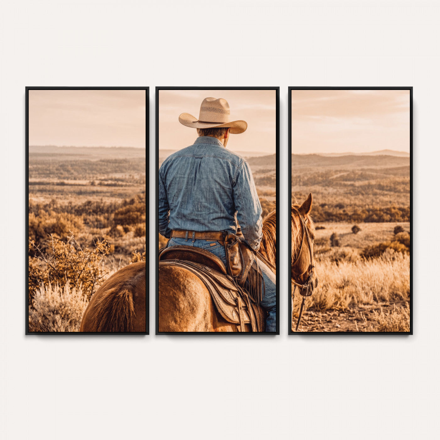 62076449-MGV-CV-36X24 - Texas Cowboy and Horse Print for Western Wall Art Decor for Farmhouse