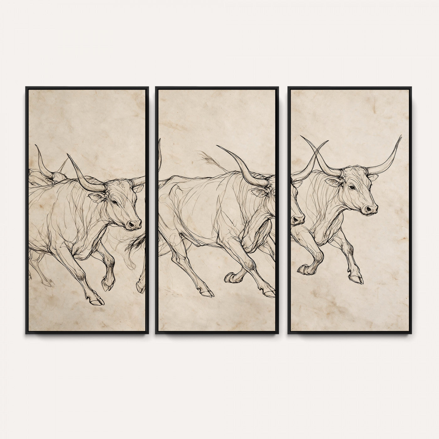 87177621-MGV-CV-36X24 - Minimalist Longhorn Line Art, Modern Texas Bull Canvas Print, Abstract Western Wall Decor, Continuous Line Artwork, Black White Ranch Gift