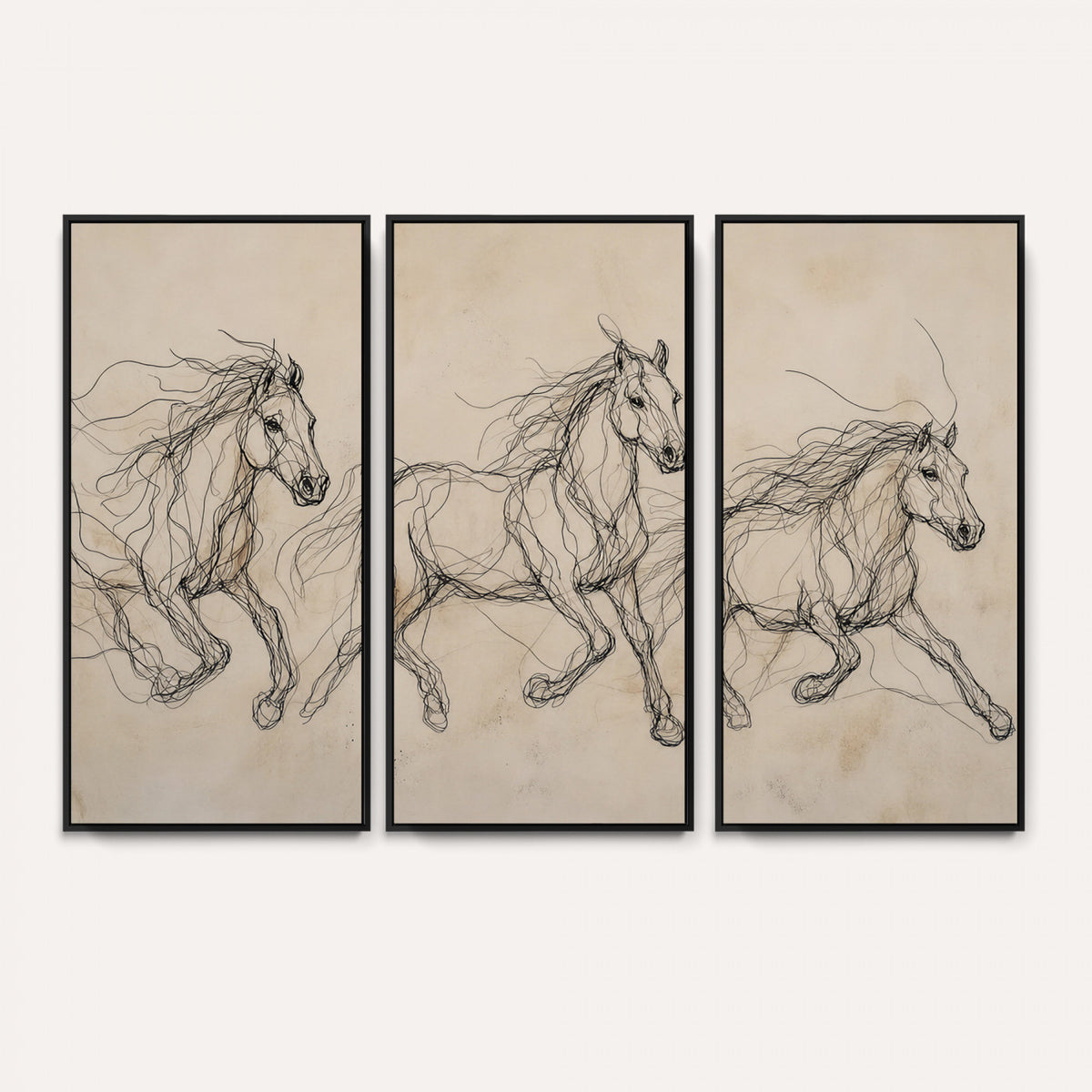 81051673-MGV-CV-36X24 - Abstract Horse Line Art Canvas, Gesture Sketch Wild Horses Print, Modern Scribble Artwork, Minimalist Equine Wall Decor, Rustic Studio Gift