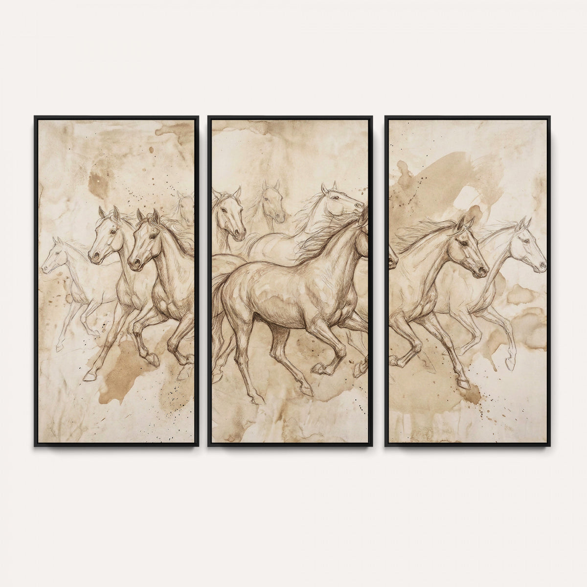 52233469-MGV-CV-36X24 - Vintage Horse Sketch Canvas Wall Art, Wild Horses Pencil Drawing Print, Antique Parchment Western Decor, Equine Sketching, Country Manor Gift