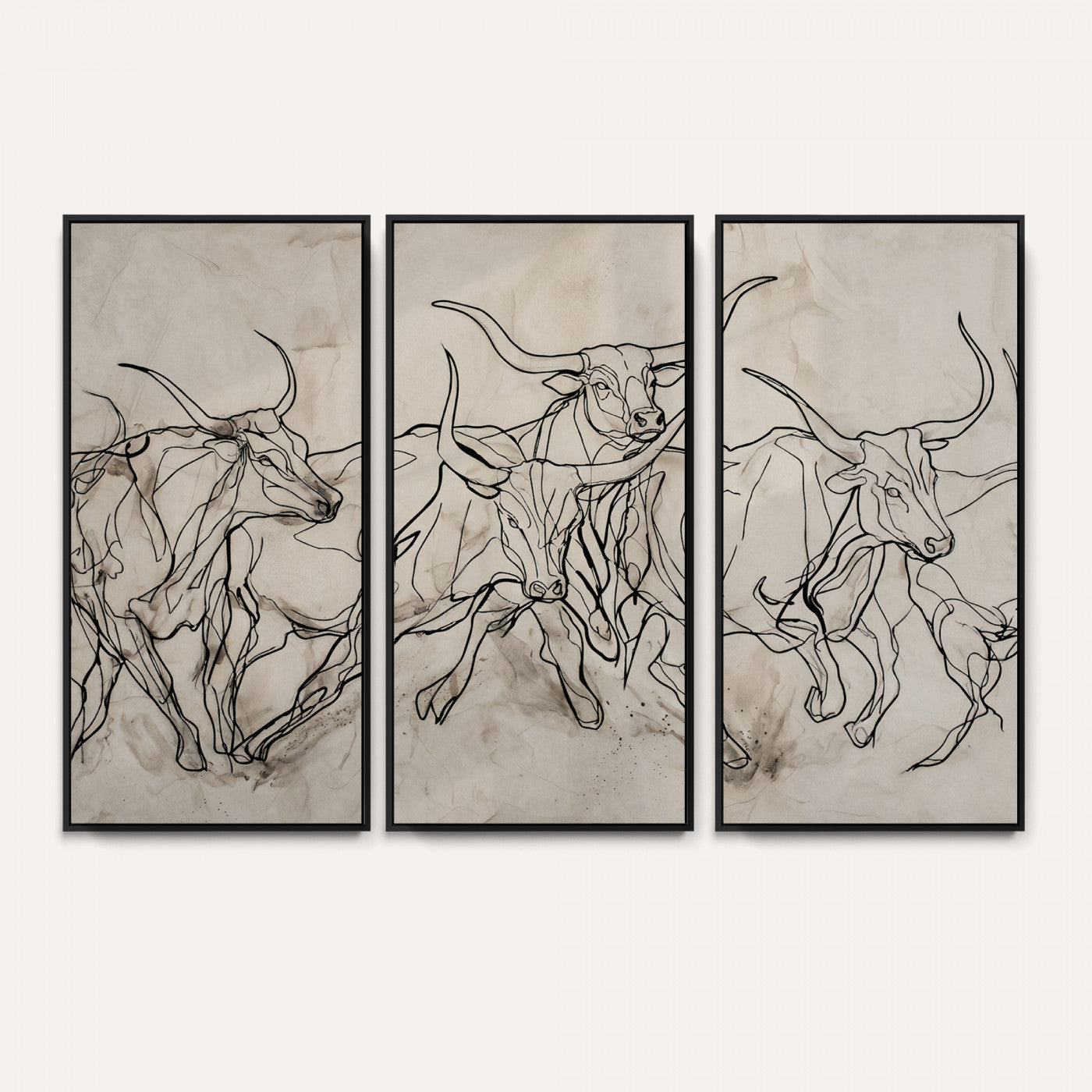 16671245-MGV-CV-36X24 - Minimalist Longhorn Line Art, Modern Texas Bull Canvas Print, Abstract Western Wall Decor, Continuous Line Artwork, Black White Ranch Gift