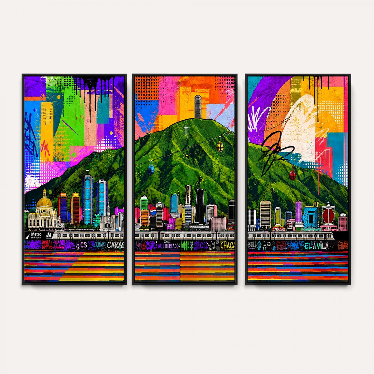 86696255-MGV-CV-36X24 - Mount Ávila, Caracas, Venezuela Wall Art Print by Artist Yorlette - Graffiti Caracas Skyline Canvas Art, Colorful Street Artwork - Venezuela El Avila Poster Print
