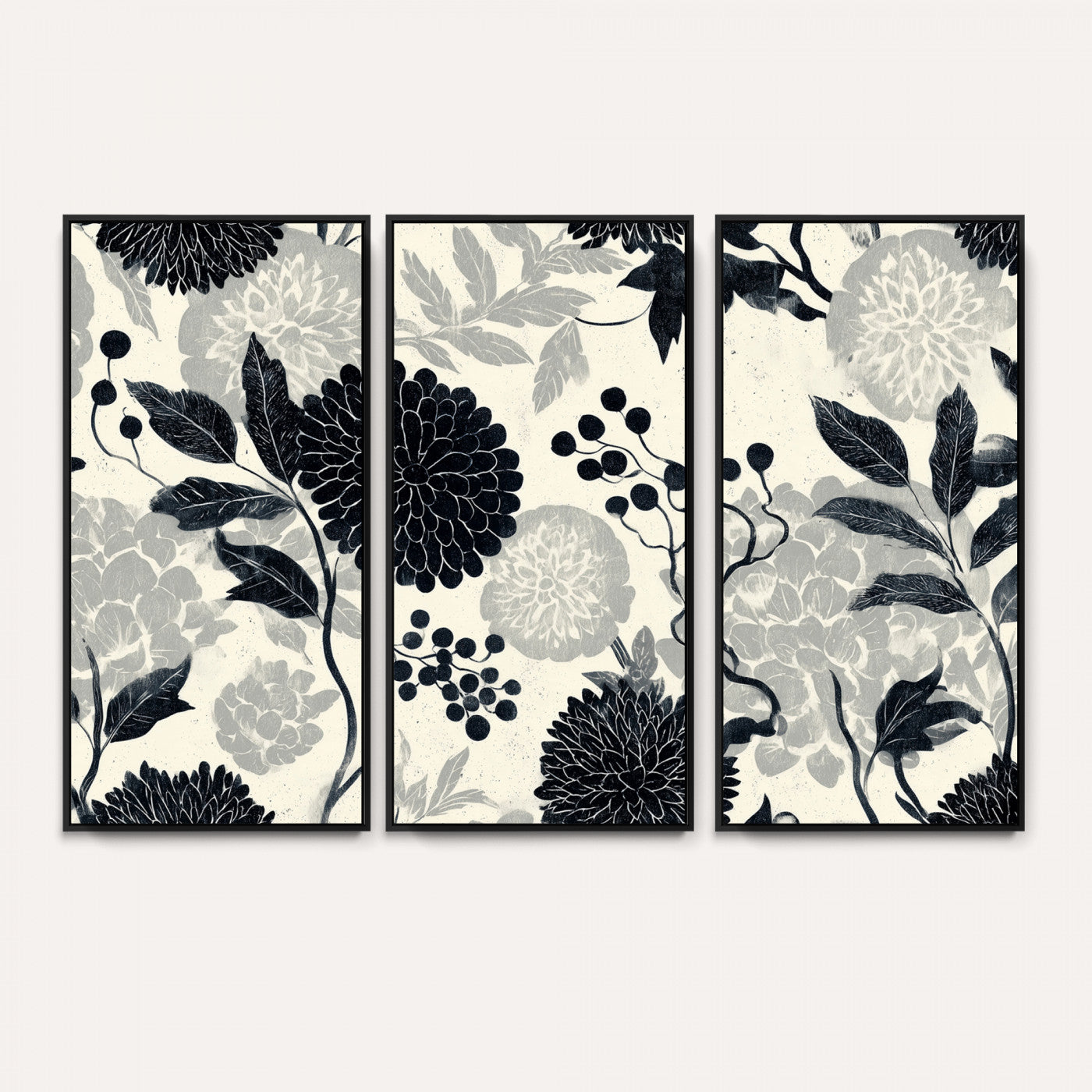 27269625-MGV-CV-36X24 - Traditional Chinese Pattern Tapestry Wall Art, Vintage Chinoiserie Peony Fabric Hanging, Antique Black Grey Living Room Japandi Gift
