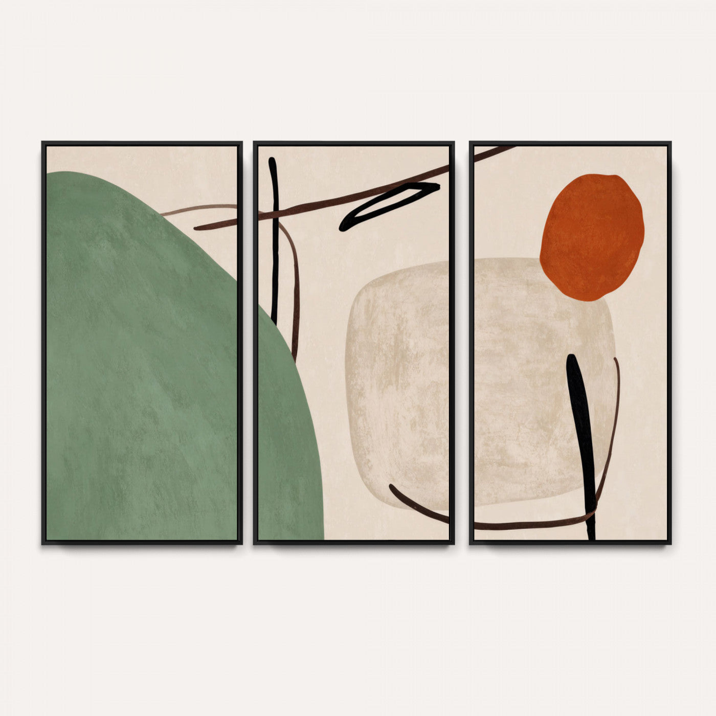 46798824-MGV-CV-48X32-3P - Mid Century Modern Geometric Canvas Wall Art, Abstract Triptych Print