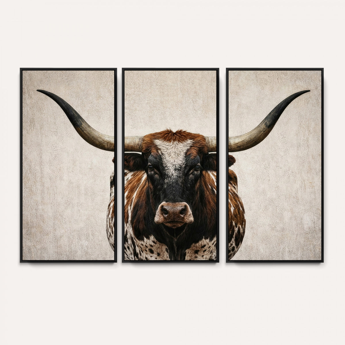 58622065-MGV-CV-36X24 - Texas Longhorn Canvas Wall Art Western Bull Desert Moody Grey Overcast Rustic Farmhouse Framed Large for Living Room Bedroom Office Decor