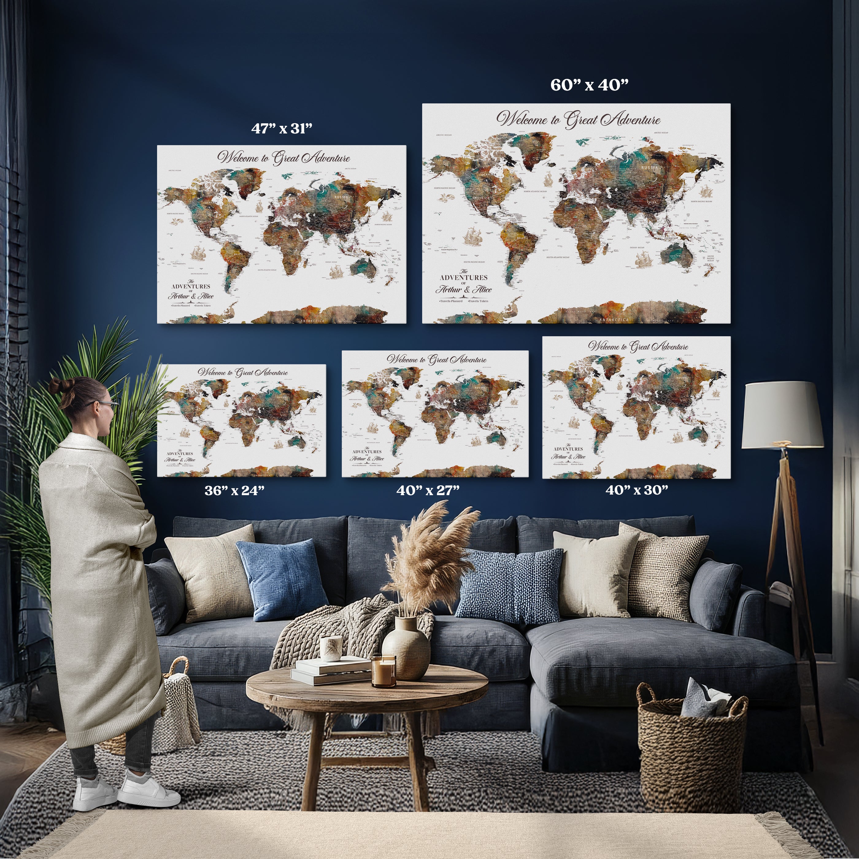 61351027-MGV-CV-36X24-Push Pin World Map Canvas Print – Travel Tracker Wall Art for Couples, Perfect Anniversary Gift for Home or Office Decor