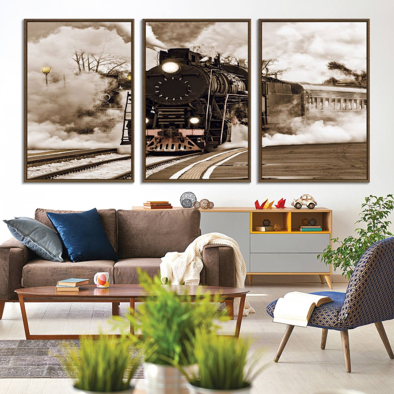 31136-MGV-CV-36X24-Black Steam Train Canvas Wall Art Print Steam Locomotive Art Canvas