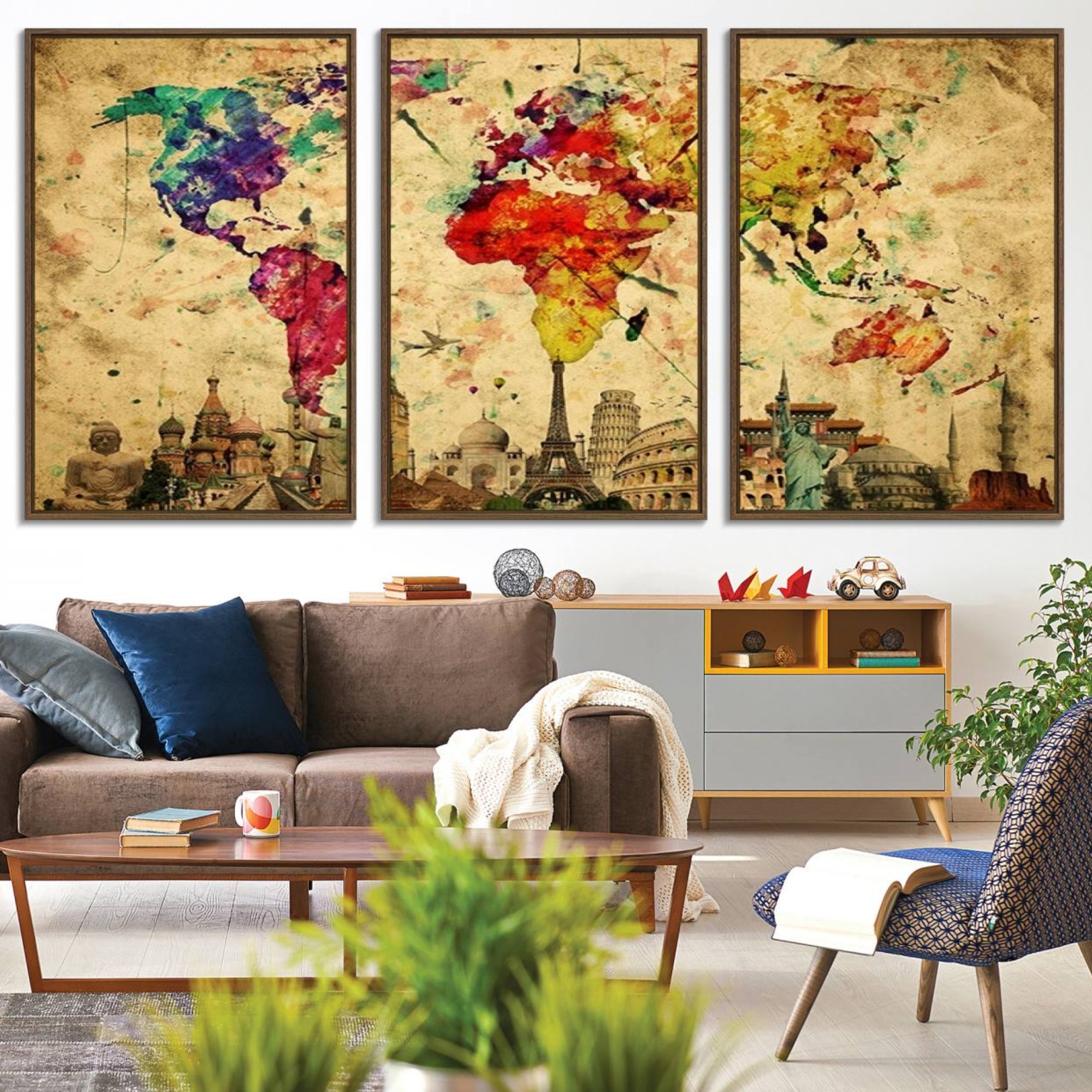 34595-MGV-CV-36X24-Push Pin World Map Canvas Print – Framed Travel Map Wall Art for Couples, Anniversary Gift, Modern Home or Office Decor