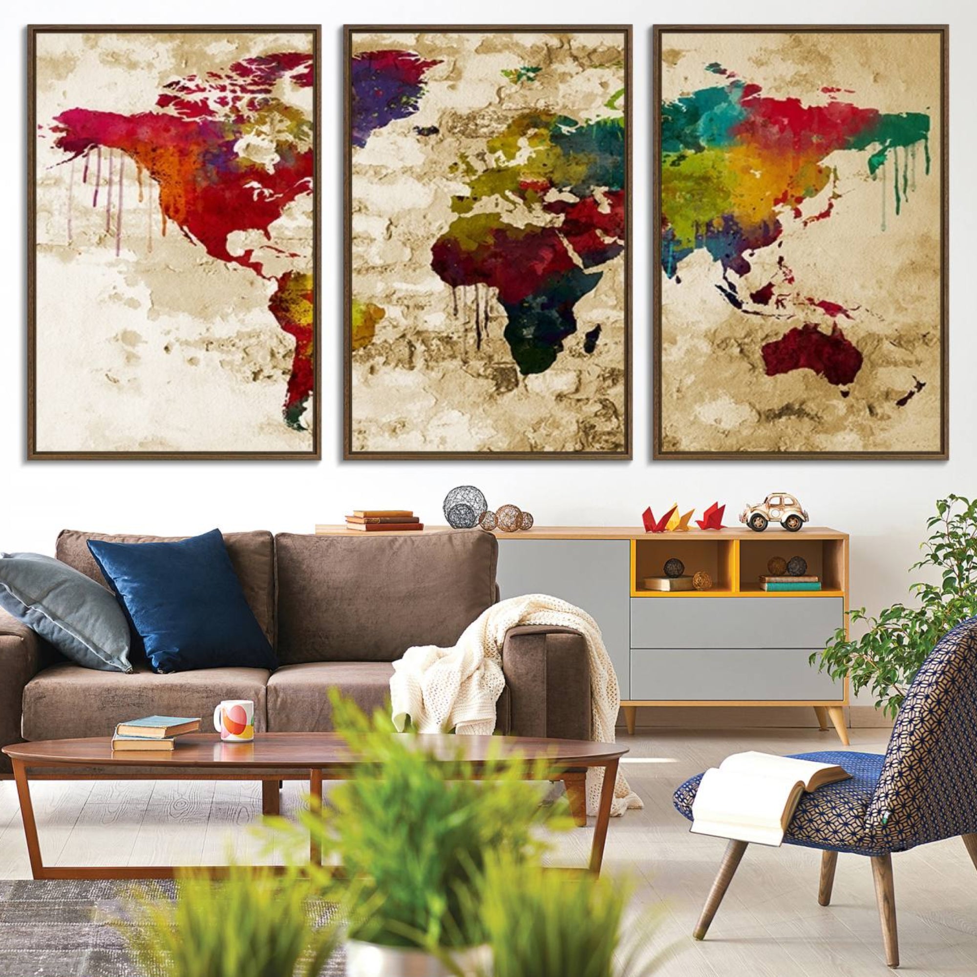 61906-MGV-CV-36X24-World Map Canvas Print – Framed Push Pin Wall Art, Color Splash Travel Map for Modern Home and Office Decor