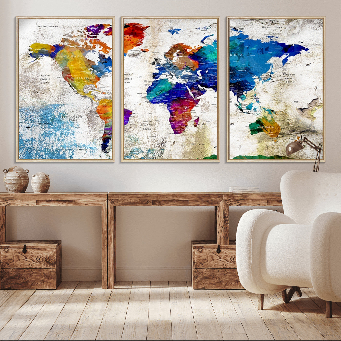 -Push Pin World Map Canvas Print – Framed Travel Map Wall Art for Couples, Anniversary Gift, Modern Home or Office Decor