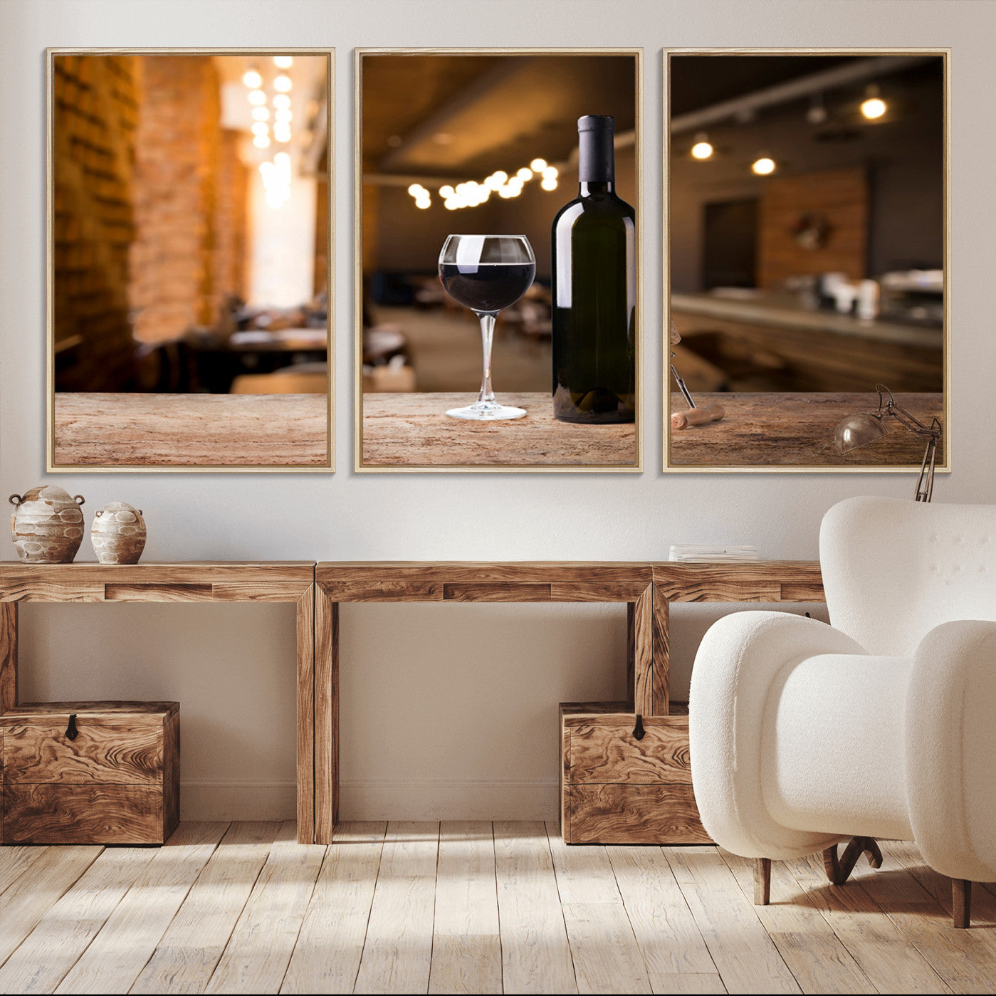 85278-MGV-FC-60X30-3P_Natural-Wine and Bottle Wall Art Canvas Print