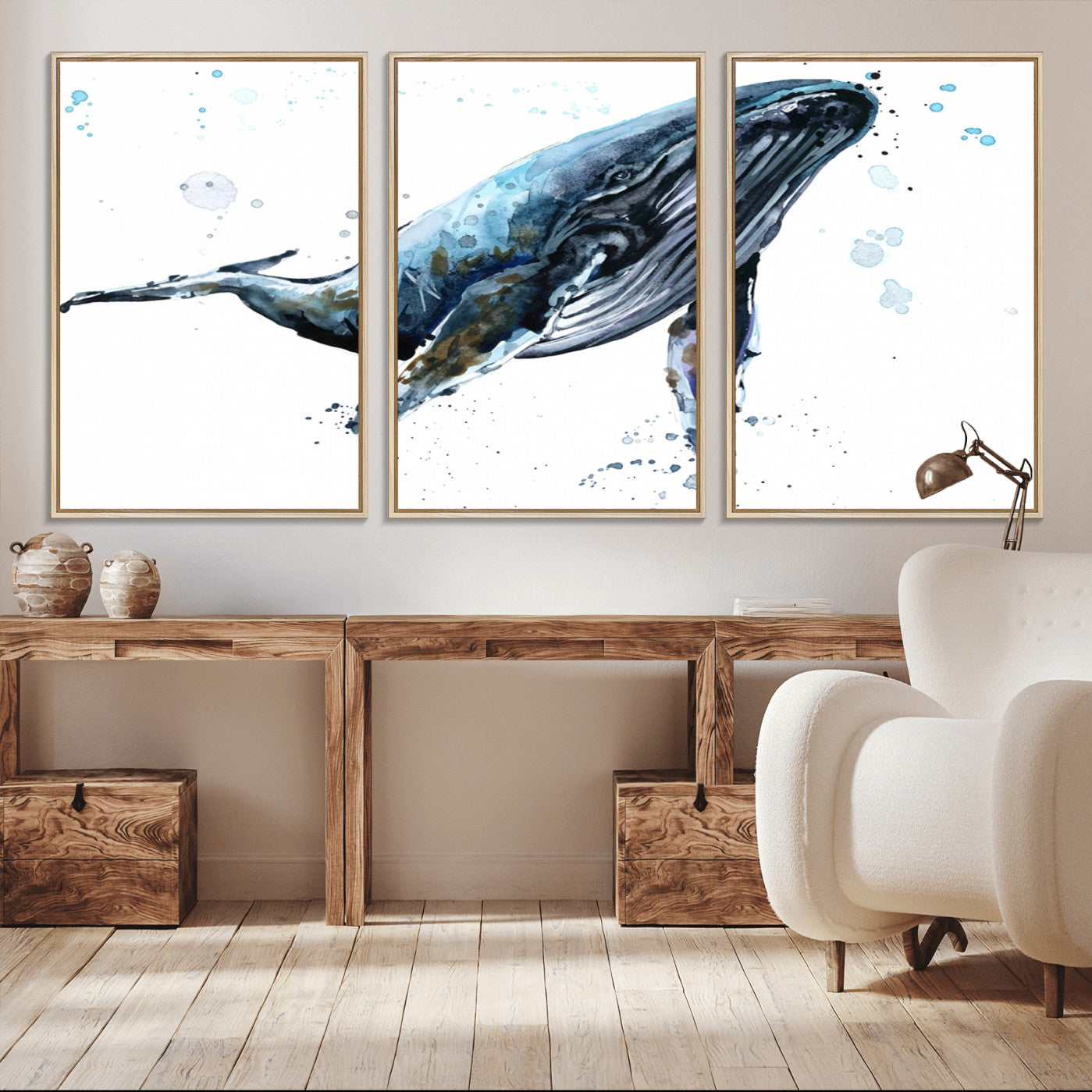 -Watercolor Whale Wall Art Canvas Print