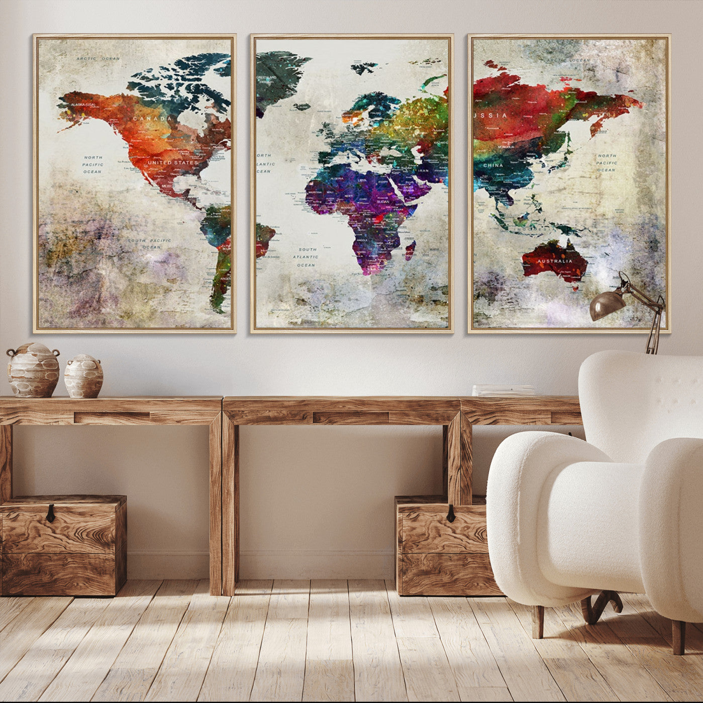 -Push Pin World Map Canvas Print – Framed Travel Map Wall Art for Couples, Anniversary Gift, Modern Home or Office Decor