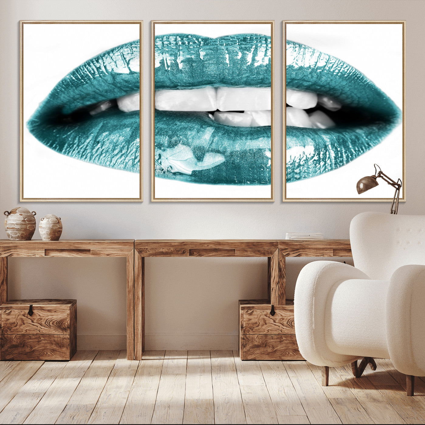 -Blue Lips Wall Art Canvas Print