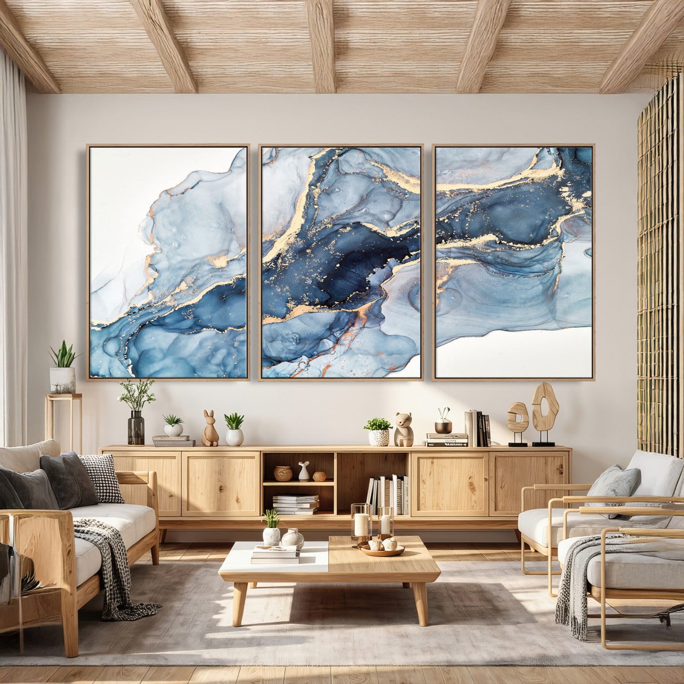 33782-MGV-CV-36X24 - Abstract Art Print - Blue Abstract Canvas Wall Art Print Abstract Art Fluid Effect Marble Wall Art