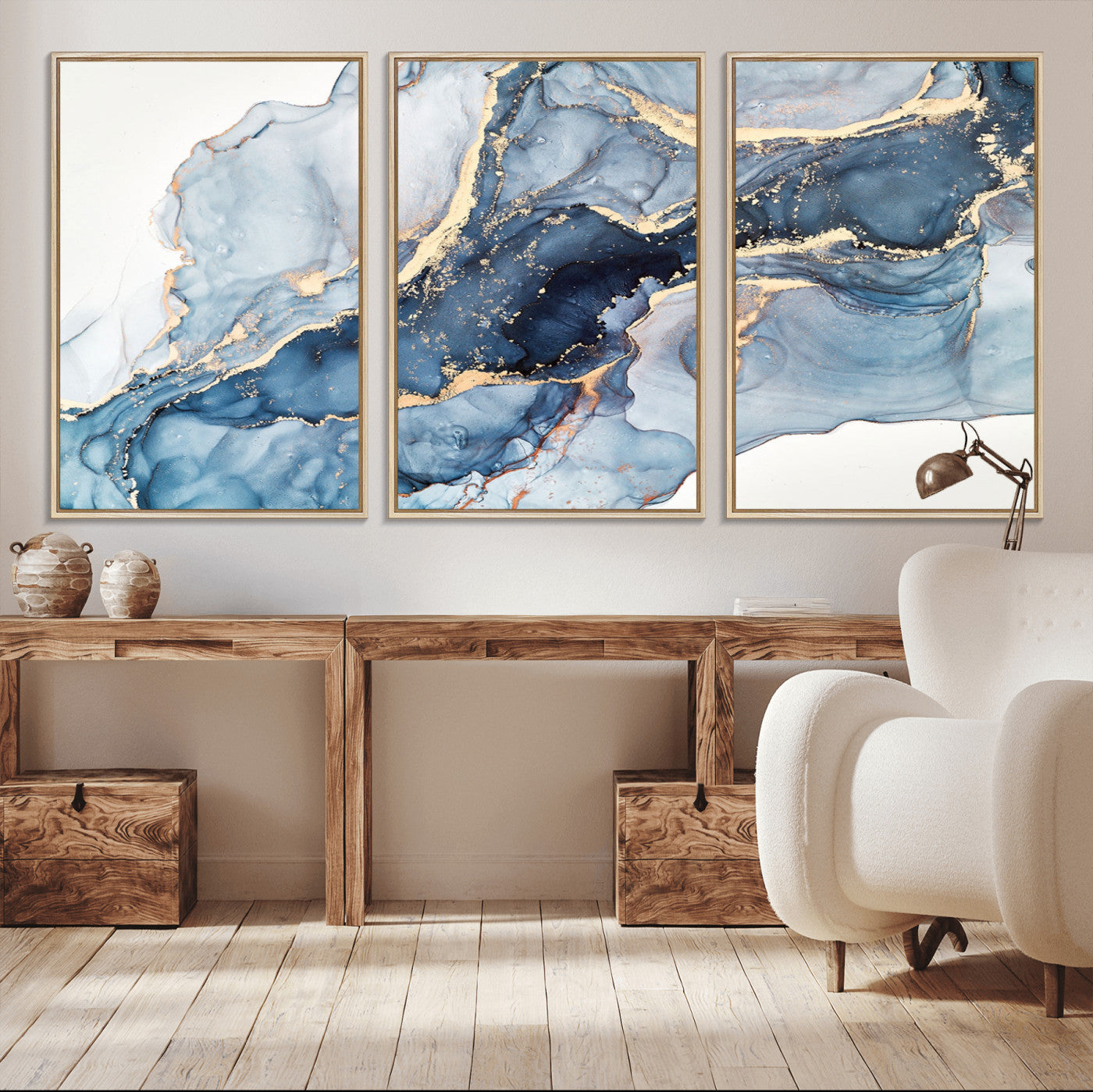 33782-MGV-CV-36X24-Abstract Art Print - Blue Abstract Canvas Wall Art Print Abstract Art Fluid Effect Marble Wall Art