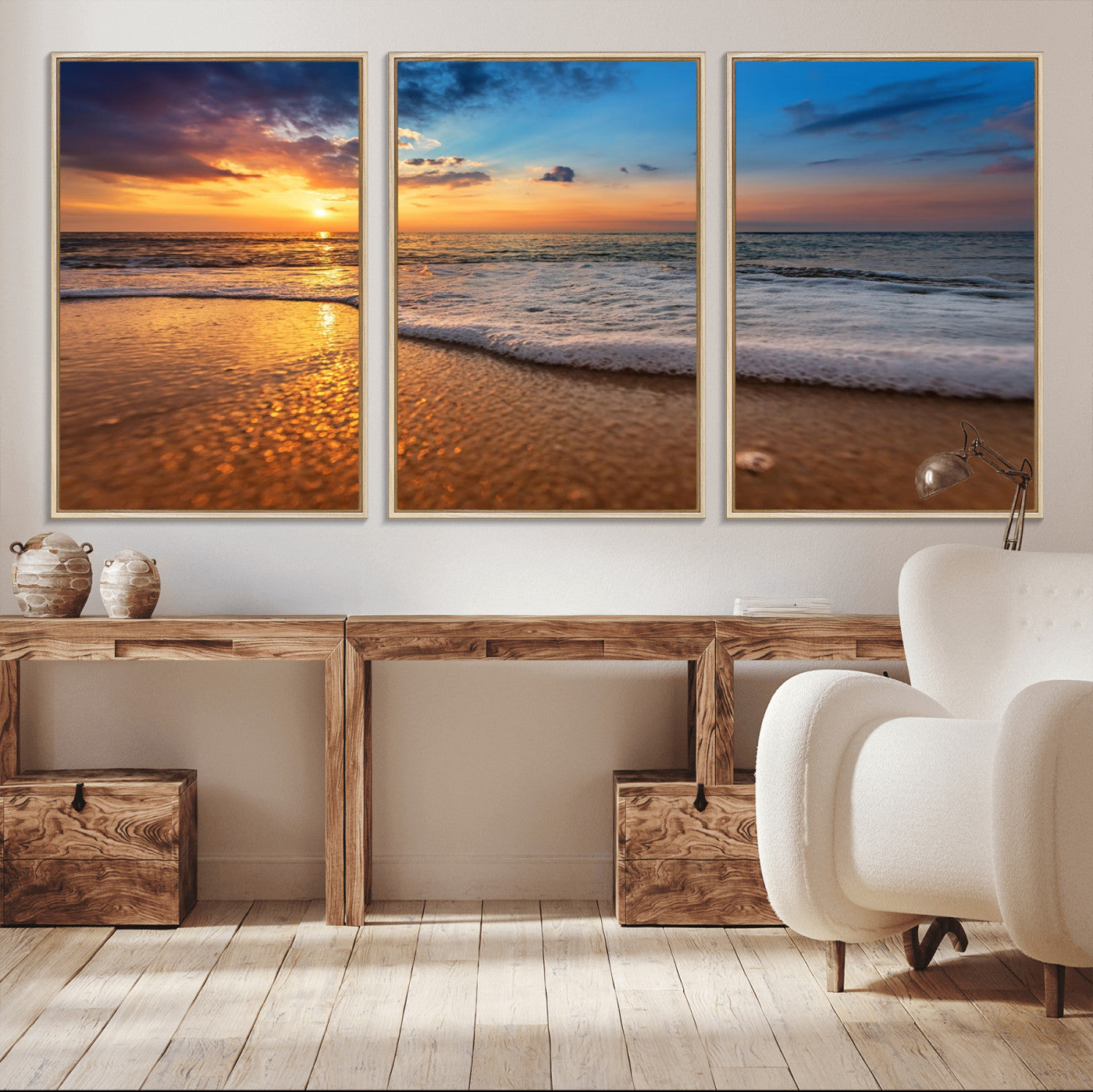 -Sunset and Beach at Night Wall Art Canvas Print