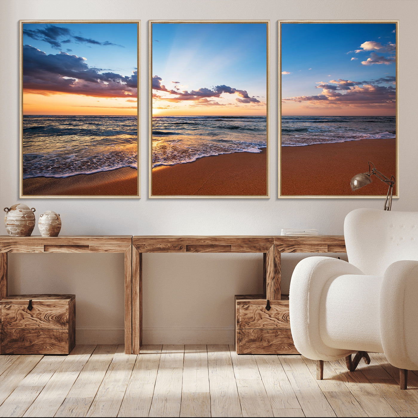 -Serene Ocean Sunset Canvas Print, Golden Hour Beach Wall Art, Giclee Canvas with Gallery Wrap and
