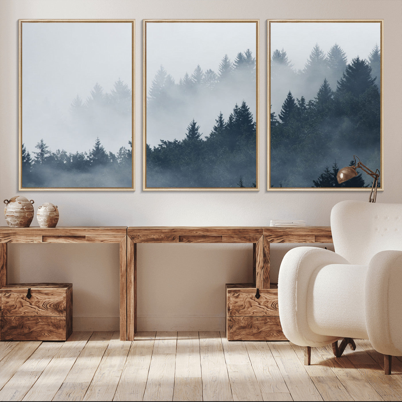 23671-MGV-FC-60X30-3P_Natural-Foggy Pine Forest Wall Art Canvas Print