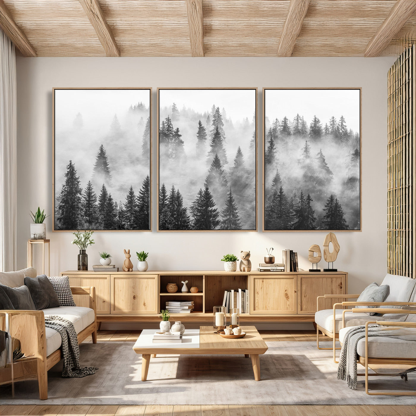 10422-MGV-CV-36X24 - Forest Wall Art Print | Foggy Pine Forest Canvas Wall Art - Black and White Nature Decor for Living