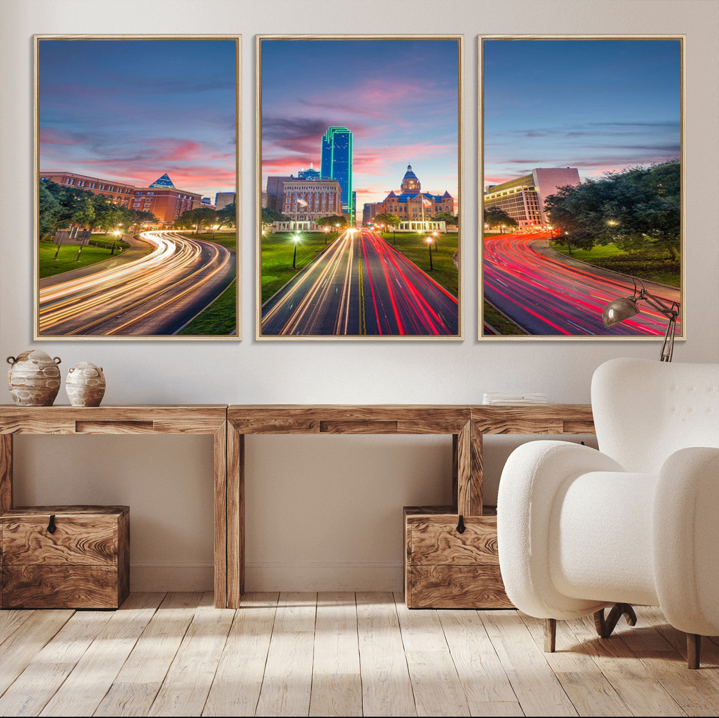 -Dallas City Lights Large Wall Art Dallas Cityscape Canvas Print Framed Living Room Decor