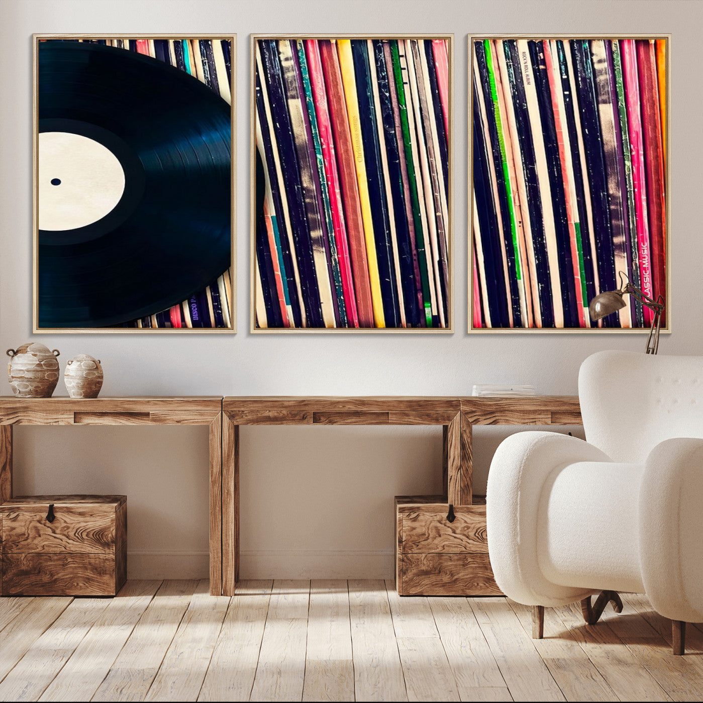 -Vinyl Record and Album Collection Canvas Wall Art - Retro Music Decor, Vintage Vinyl, Vinyl Record