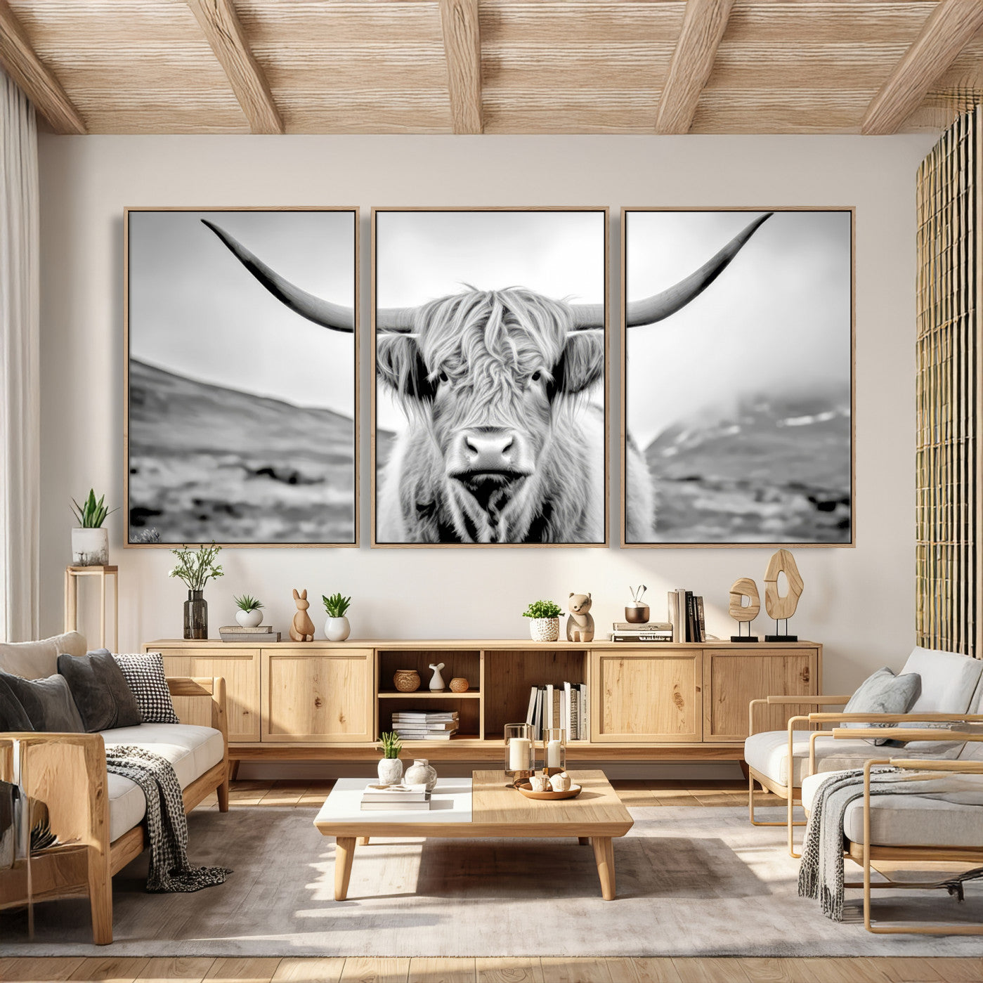 80564-MGV-CV-60X30-3P - Scottish Cow Wall Art Canvas Print