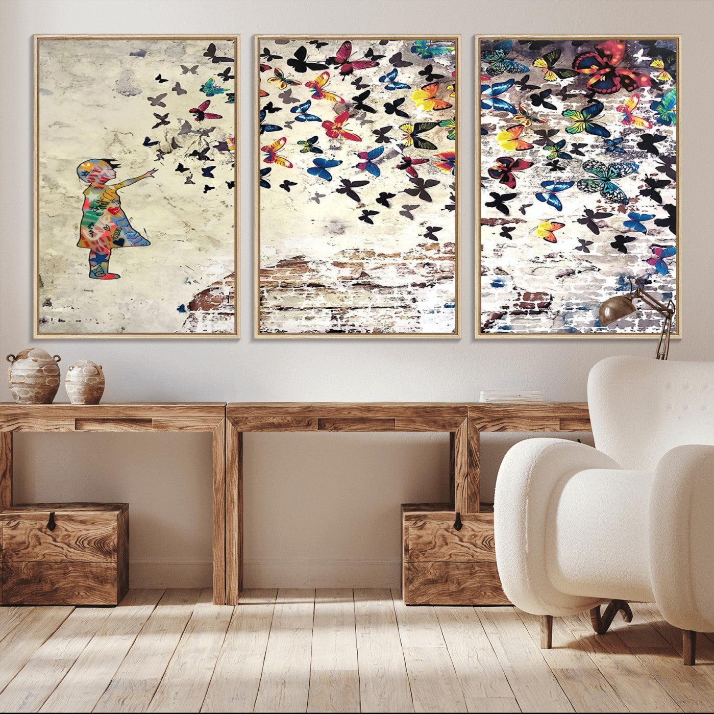 -Banksy Wall Art - Banksy Girl Butterfly Graffiti Wall Art Canvas Print - Butterfly Girl and Freedom
