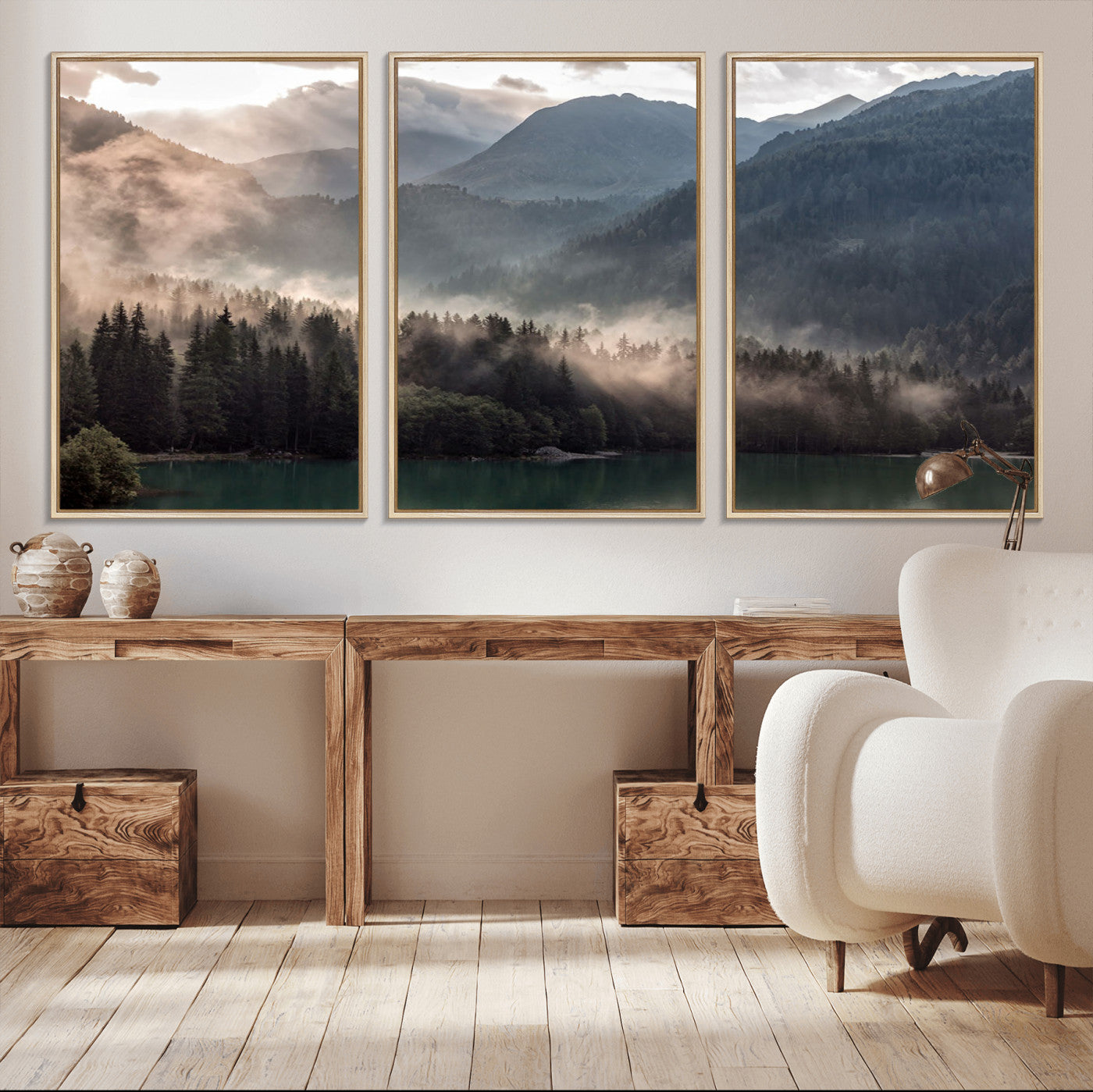 61116-MGV-CV-36X24-Foggy Mountain Canvas Print Forest Wall Art