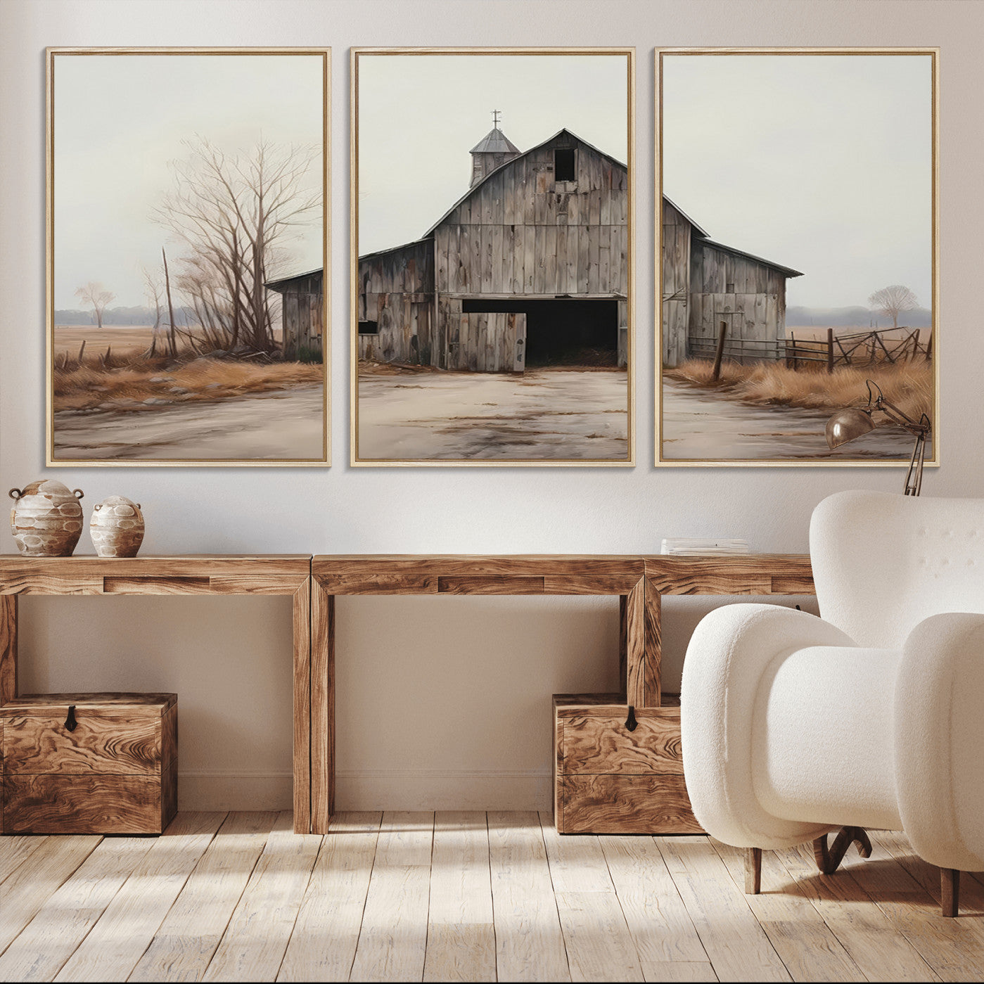 -Farmhouse Rustic Barn Wall Art Canvas Print – Framed and Ready to Hang – Perfect Addition to
