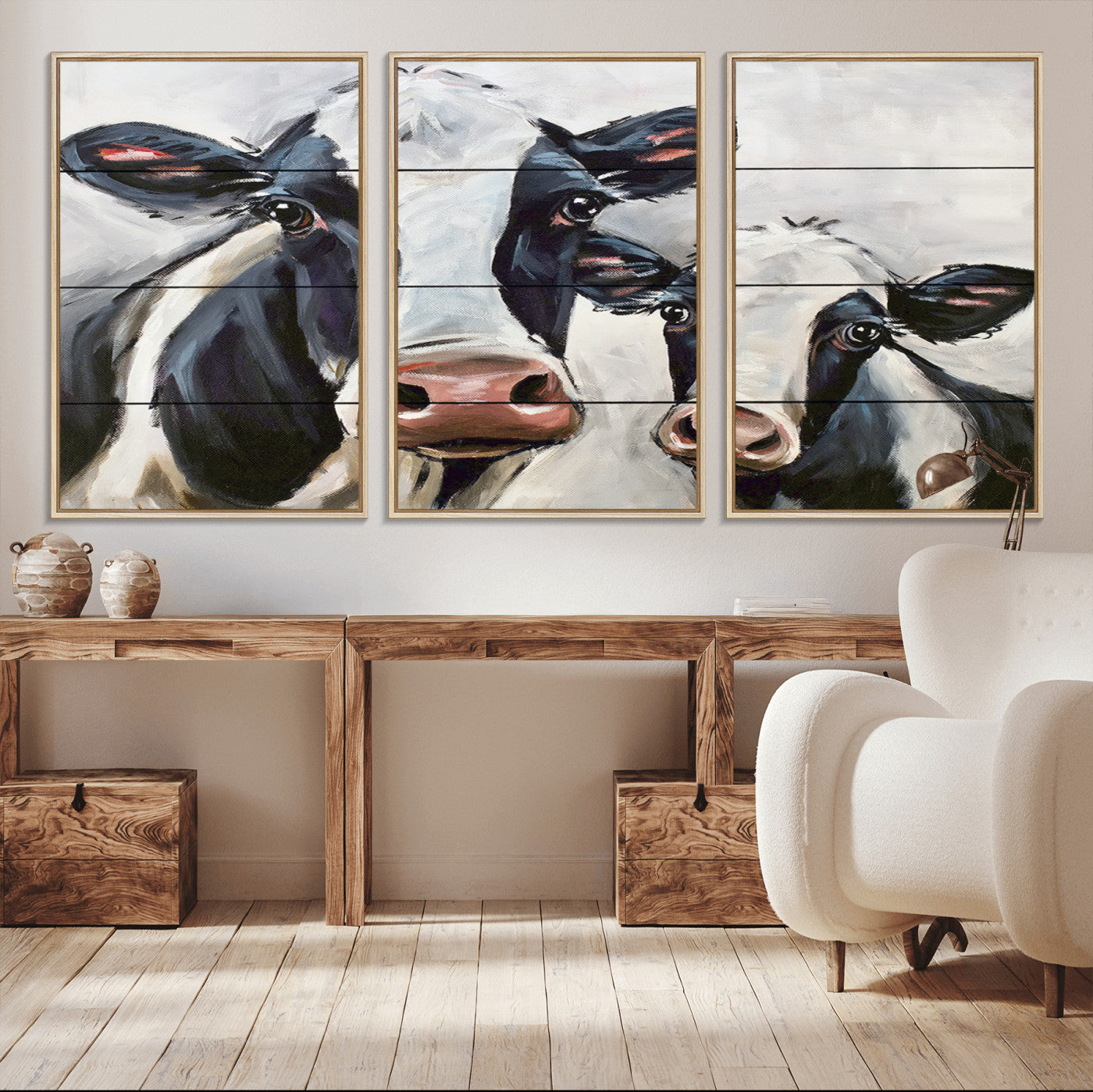 -Vintage Baby and Mom Cattle Wall Art Canvas Print