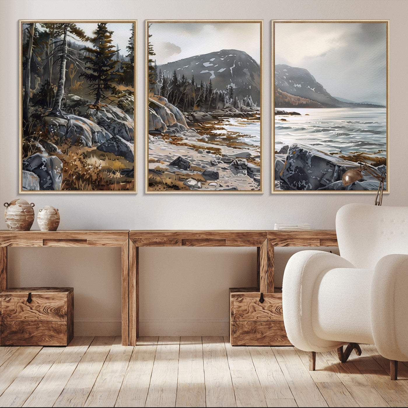 41281-MGV-CV-36X24-Serene Coastal View of Acadia National Park - Stunning 3-Panel Wall Art Canvas Print, Framed, Ready