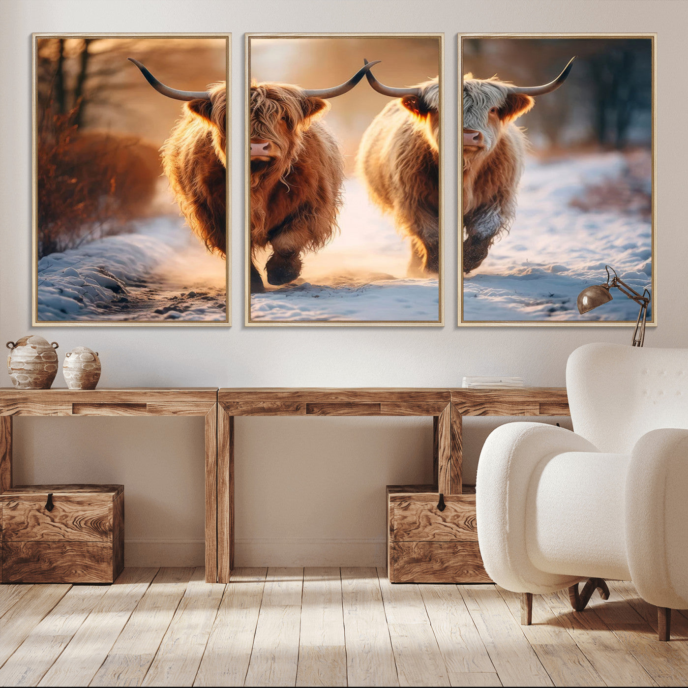 -Scottish Highland Cow Horn Farm Wall Art Canvas Print