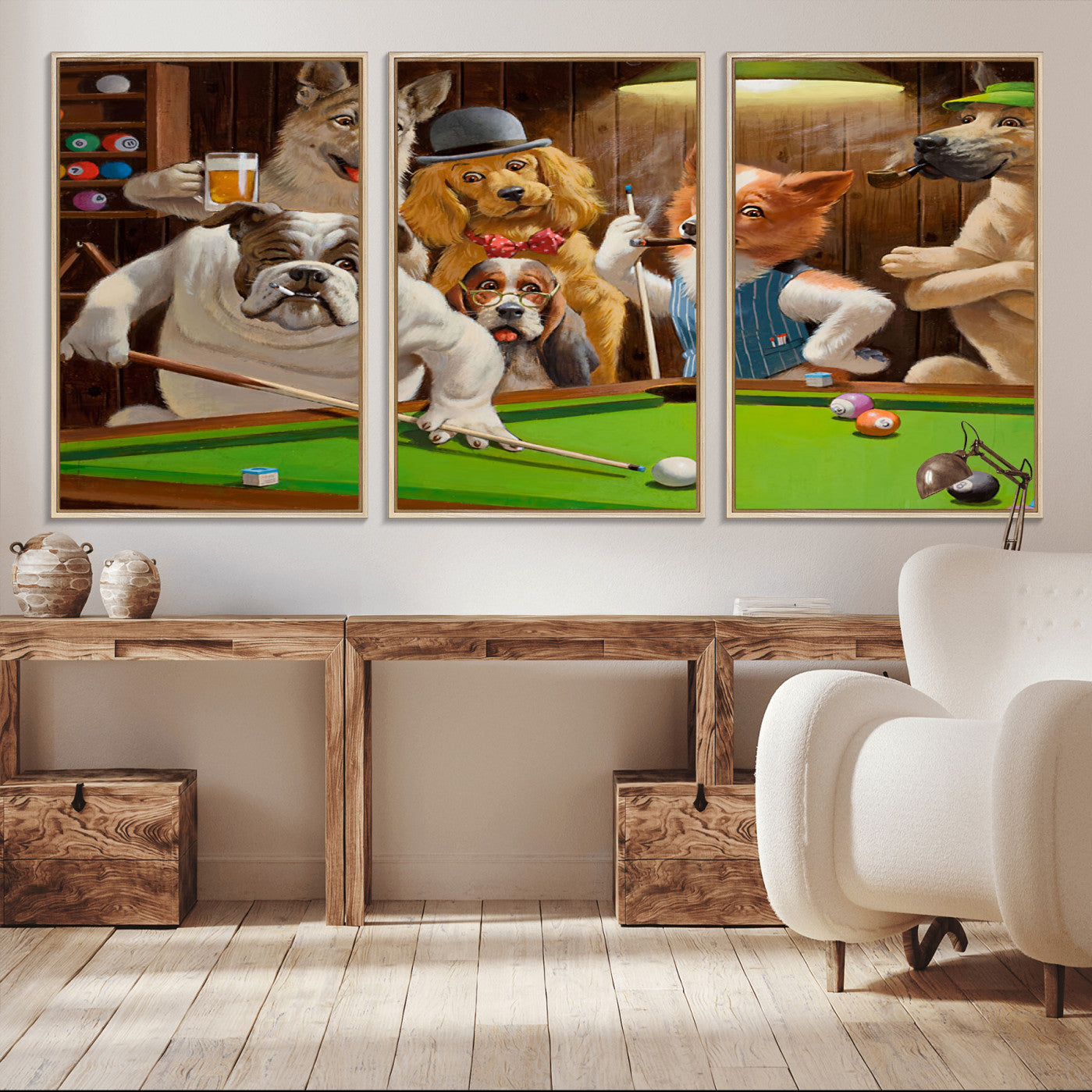 -Dogs Playing Pool Canvas Wall Art Funny Gifts Dog Print