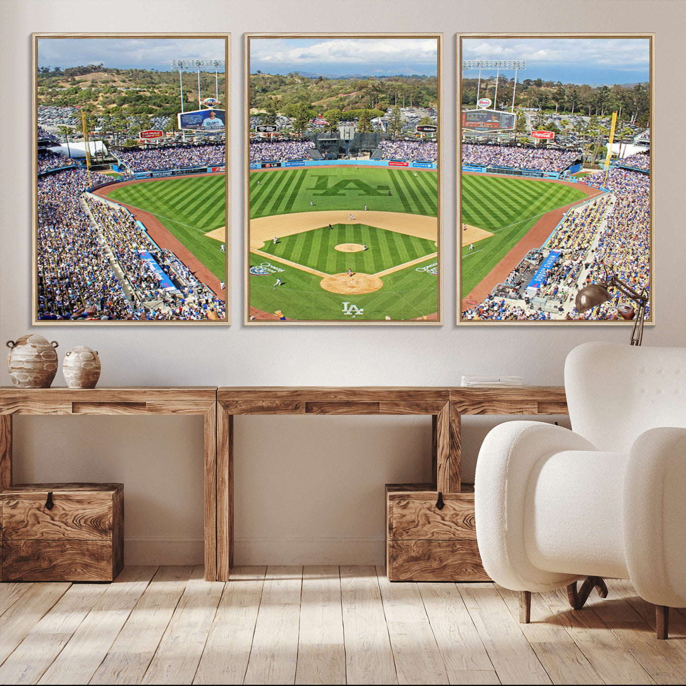 34760-MGV-FC-60X30-3P_Natural-Citi Field Wall Art Print | 3-Panel New York Mets Baseball Stadium Canvas Print | Framed Sports
