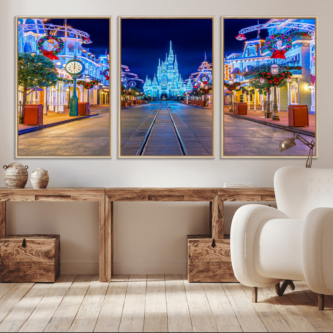 12470-MGV-CV-36X24-Disney Castle Wall Art – Large Magic Kingdom Canvas Artwork, Fairytale Design, Kids Room Christmas Decor for Home, Office