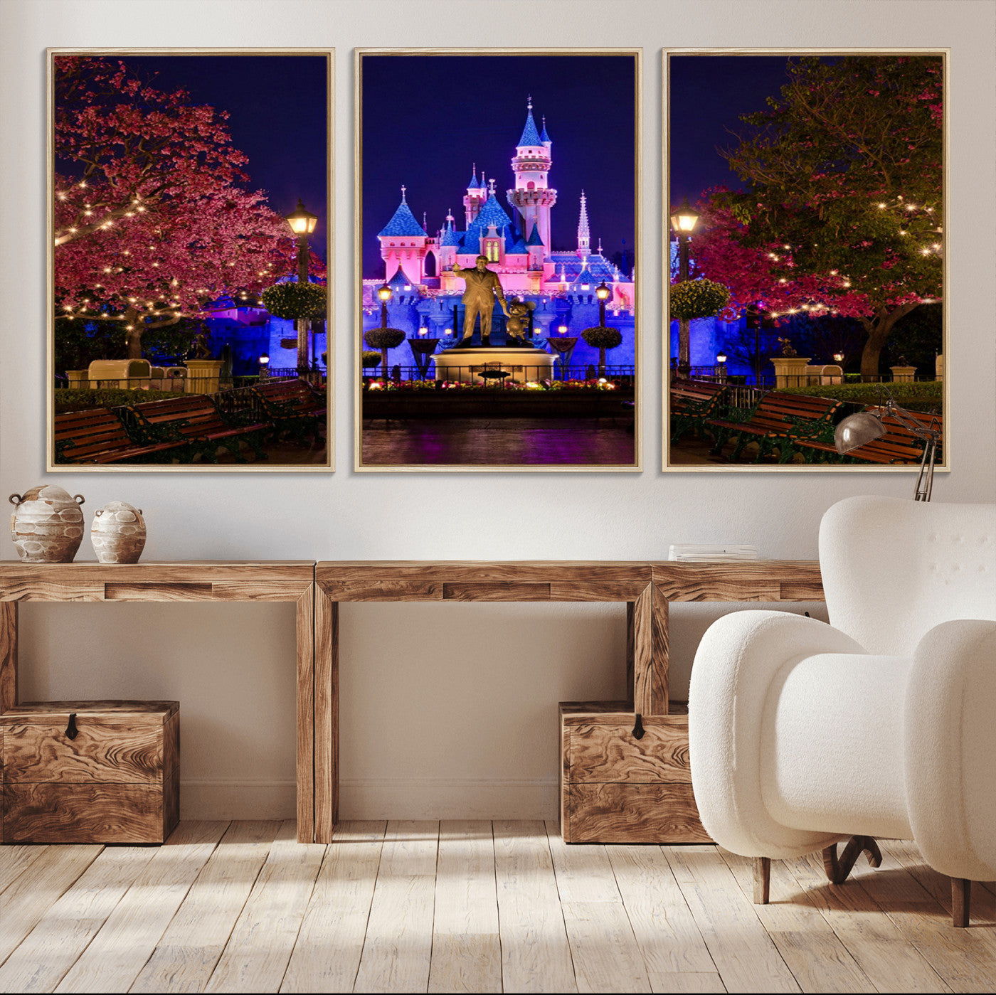 MGV-FC-60X30-3P - Disney Castle Wall Art Canvas Print, Framed Magic Kingdom Art Picture Print, Disney World Perfect Child Room Decor Artwork
