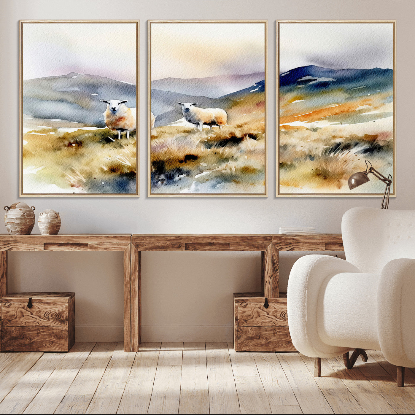 58145-MGV-CV-36X24-Watercolor Sheep for Farmhouse Decor Wall Art Canvas Print, Mountain Wall Art Print