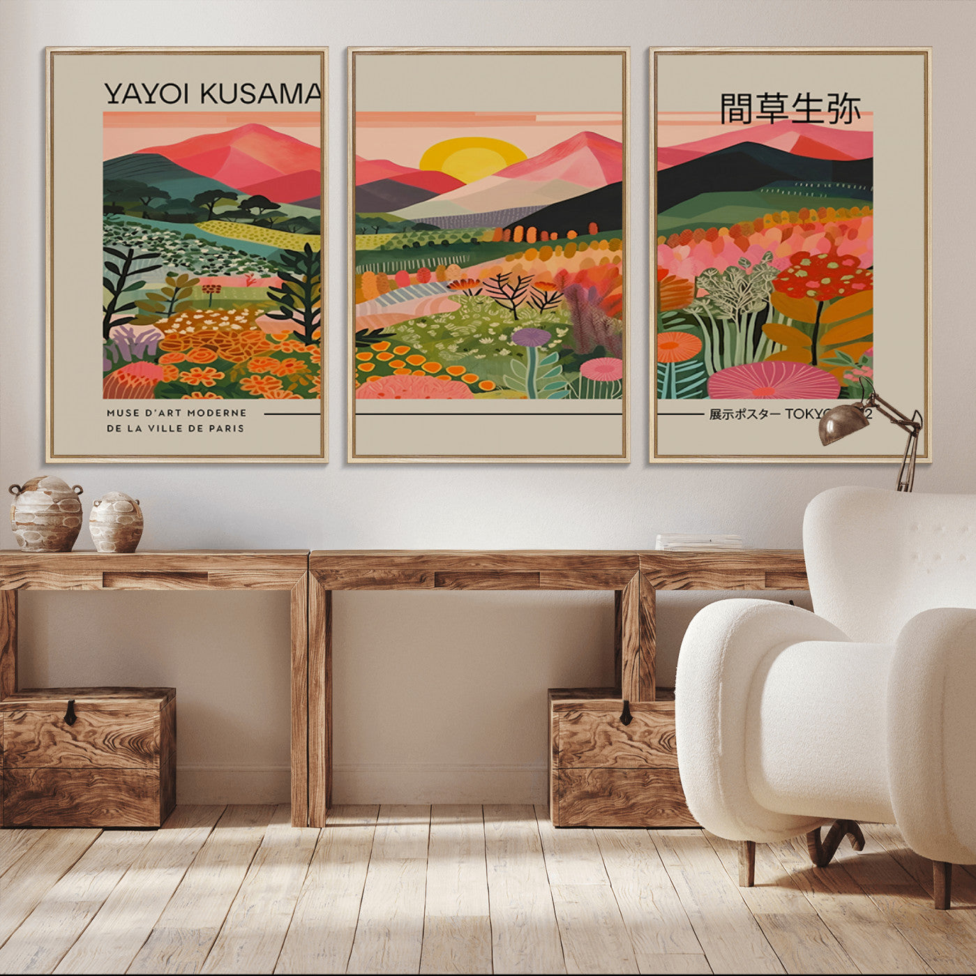 23753-MGV-CV-36X24-Yayoi Kusama 1986 Wall Art Print - Wabi Sabi Japanese Wall Art Print - Vibrant Abstract Landscape