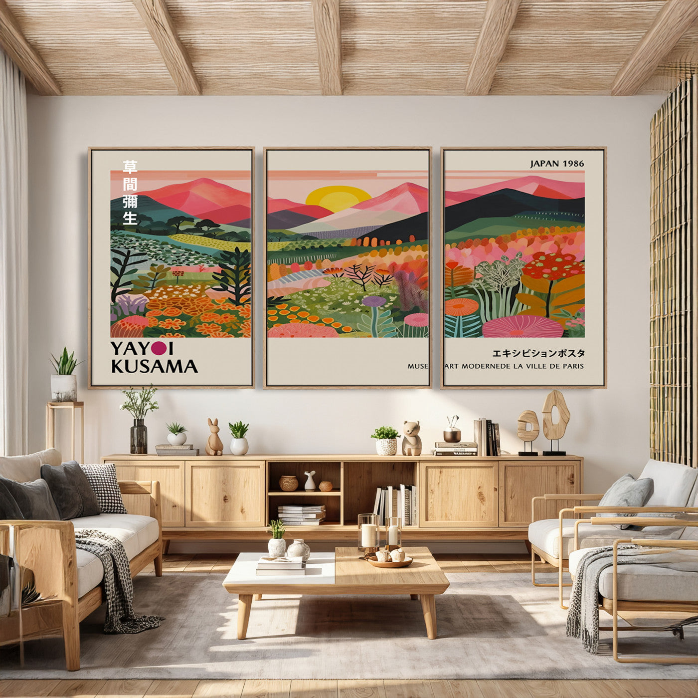 30051-MGV-CV-36X24 - Yayoi Kusama Landscape Canvas Print, Vibrant Floral Mountain Art Print, Framed Botanical Wall Art