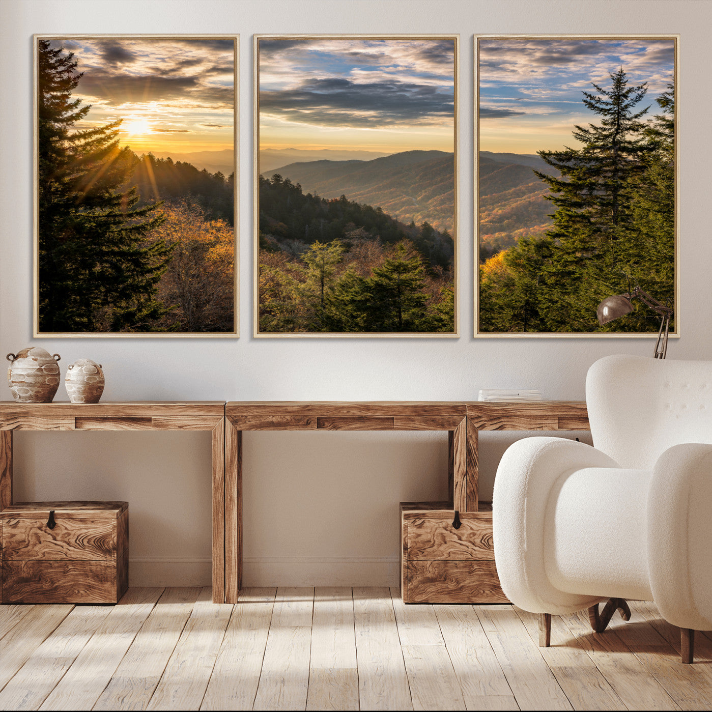 73692479-MGV-CV-36X24-Sunrise Over the Smoky Mountains Canvas Wall Art – Breathtaking Scenic Landscape Photography in a