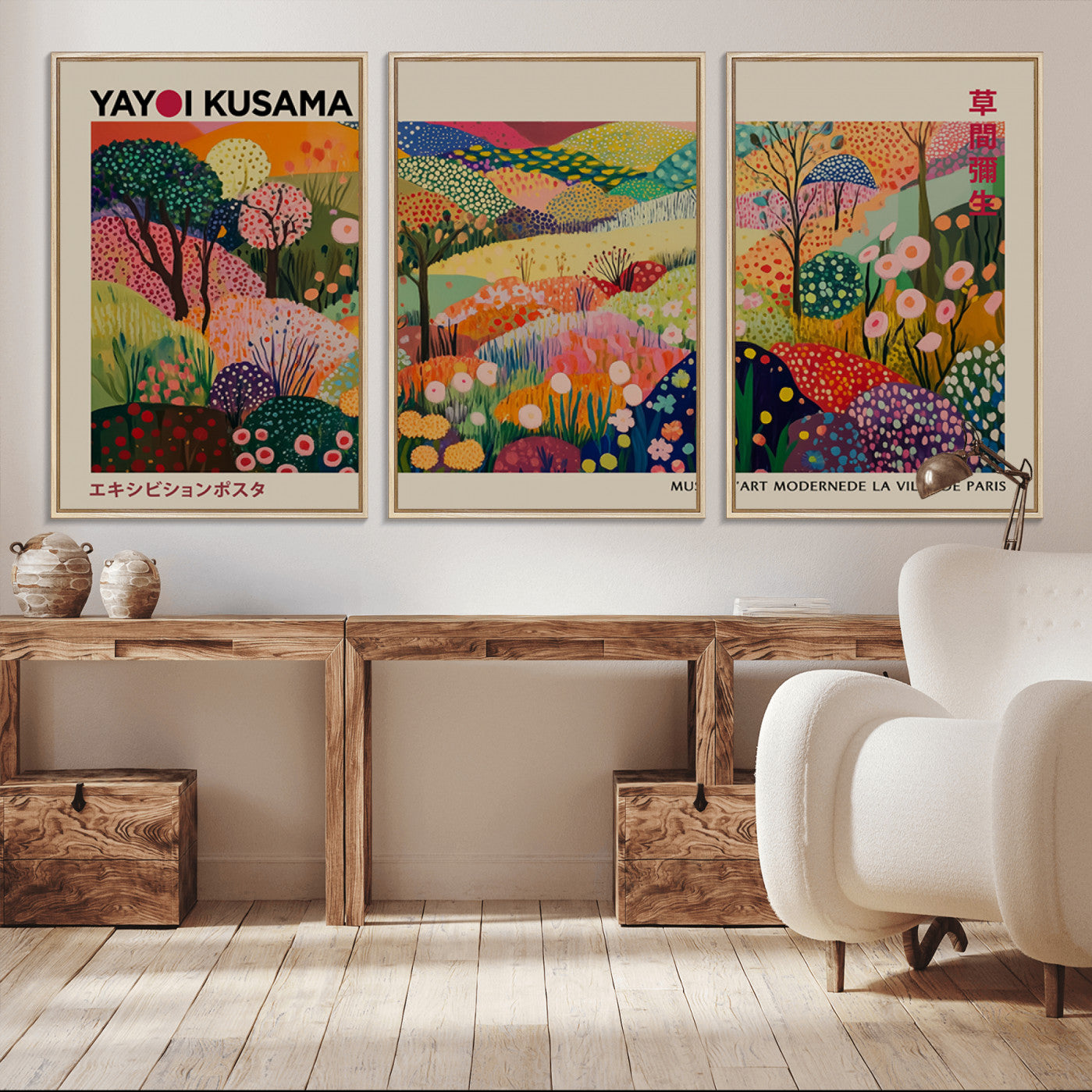 -Framed Yayoi Kusama 1986 Wall Art Print – Japanese Wall Art Print, Wabi Sabi Yayoi Kusama Print -