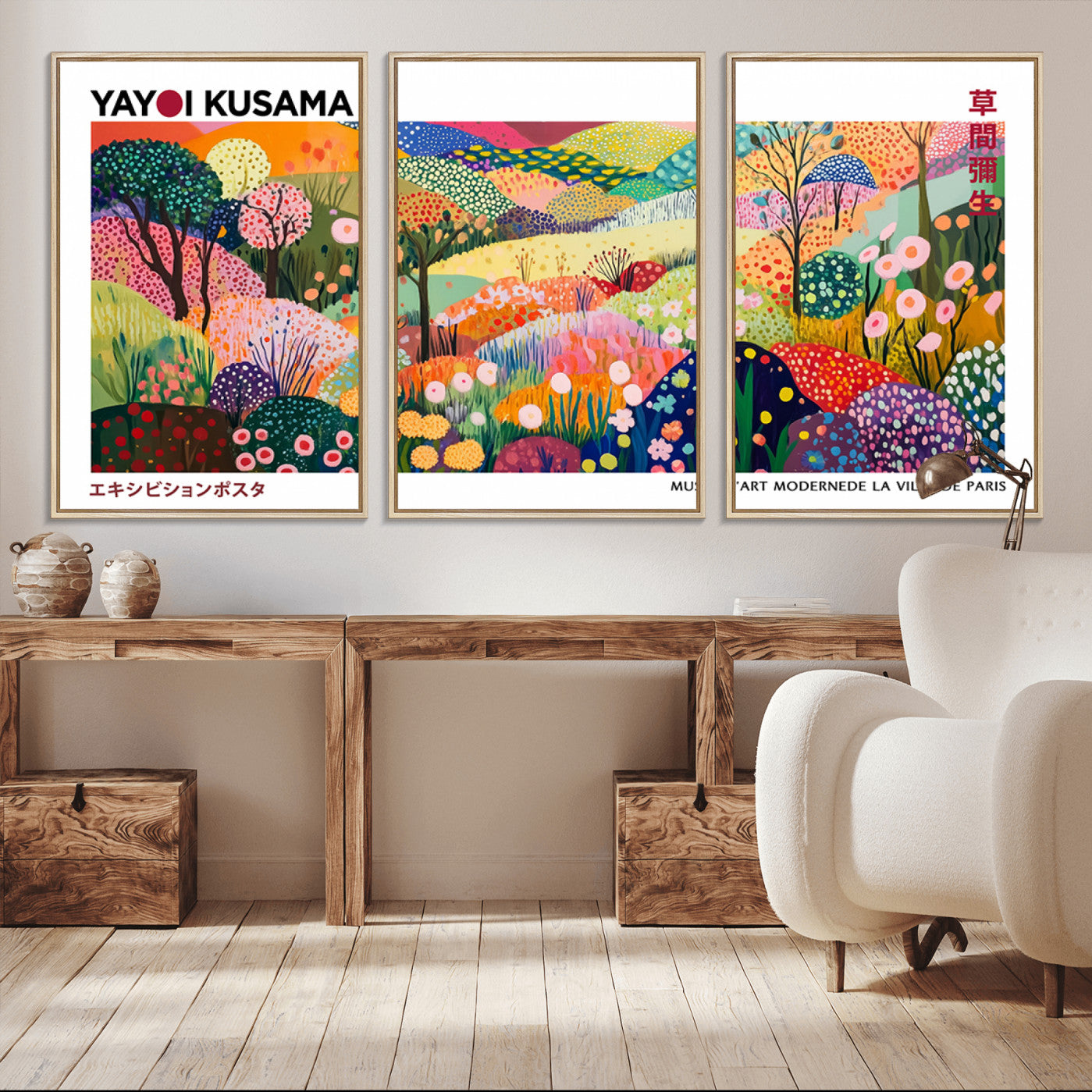 -Framed Yayoi Kusama 1986 Wall Art Print – Japanese Wall Art Print, Wabi Sabi Yayoi Kusama Print -