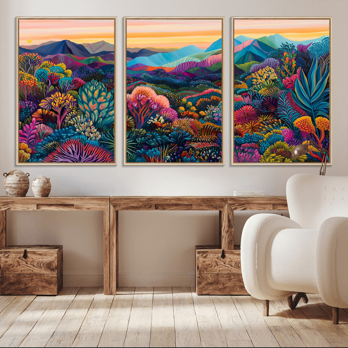 63728-MGV-FC-60X30-3P_Natural-Colorful Abstract Landscape Wall Art Print Canvas - Vibrant Modern Decor for Living Room, Office, or