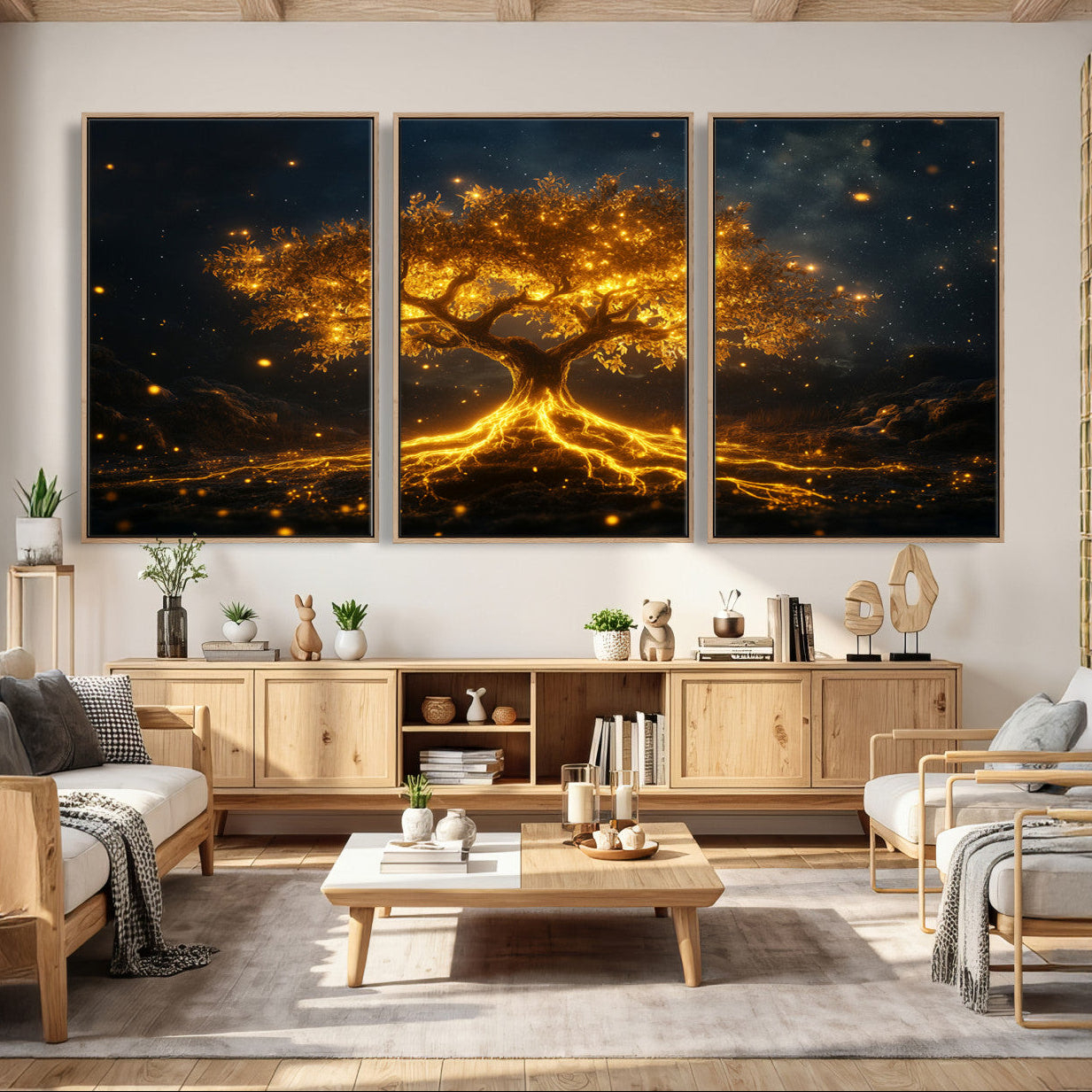 60194-MGV-CV-36X24 - Golden Tree of Life Canvas Wall Art Print - Majestic Tree of Life Print for Living Room and Office Decor